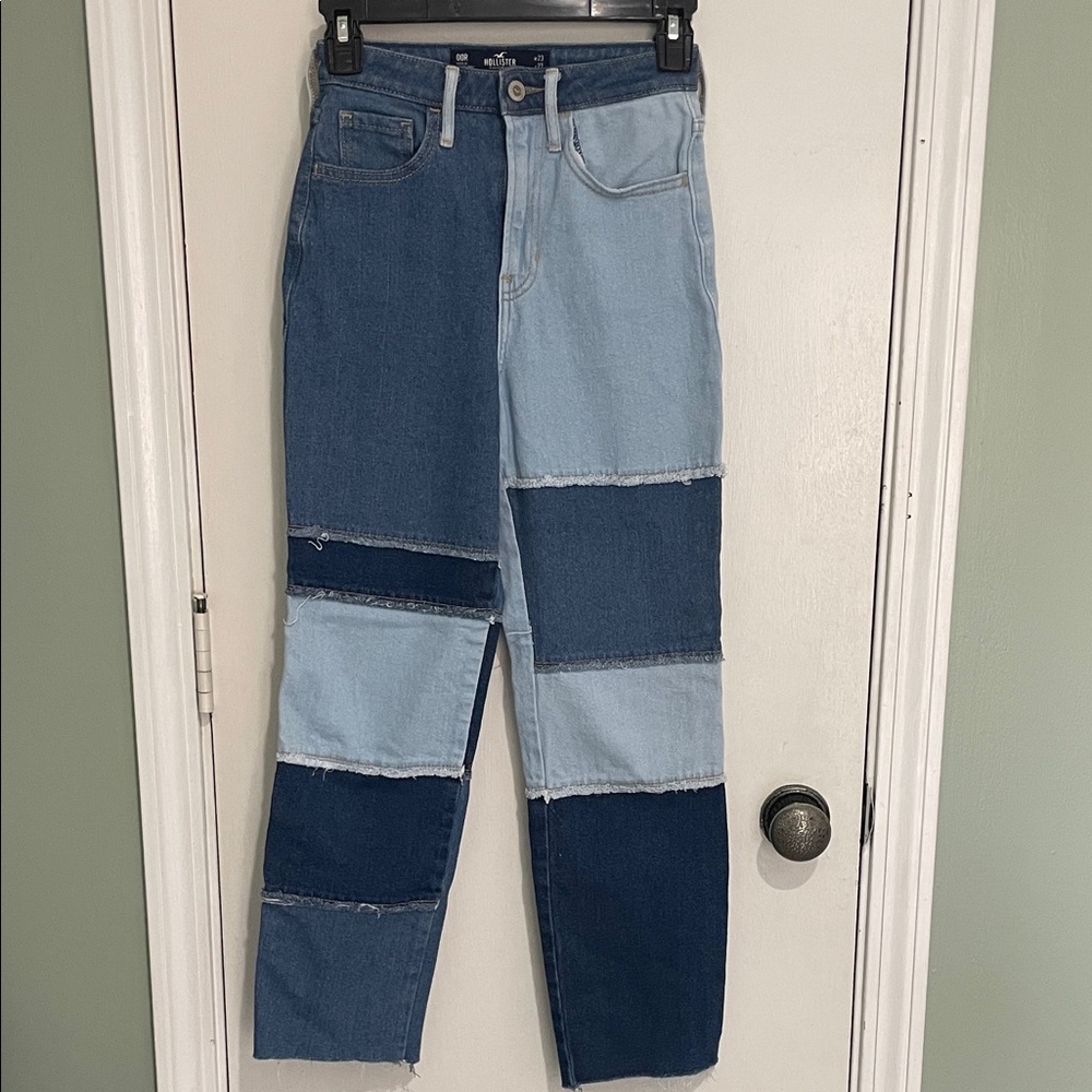 Hollister ultra high rise Vintage Straight patchwork denim